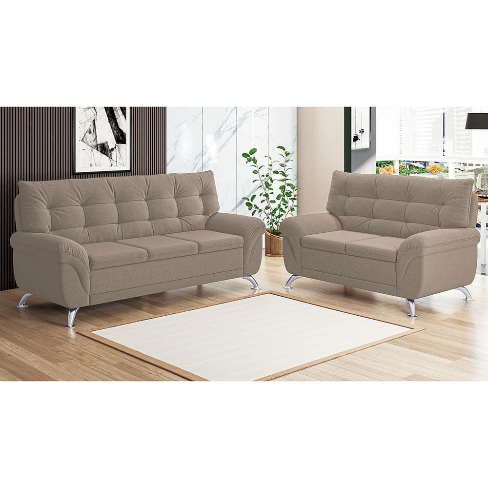 Sofá 3 e 2 Lugares Linoforte Arezzo Revestido em Tecido Suede com Larguras de 202cm e 152cm - 1