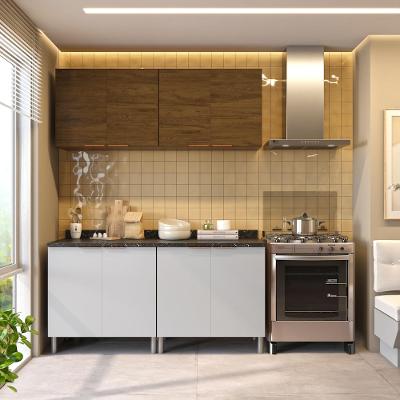 Cozinha Compacta Bartira Rubi com 4 Portas, Balcão Duplo Grapia Platinum - 160 cm Largura