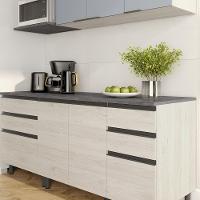 Cozinha Bartira Cristal com 7 Portas, 6 Gavetas, 4 Prateleiras e Nicho para Micro-ondas - 260cm de Largura - 2