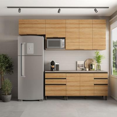 Cozinha Bartira Cristal com 7 Portas, 6 Gavetas, 4 Prateleiras e Nicho para Micro-ondas - 260cm de Largura