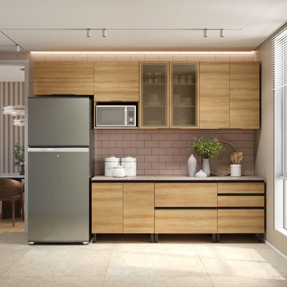 Cozinha Completa Bartira Cristal 300cm com 8 Portas 5 Gavetas e Nicho Micro-ondas - 1