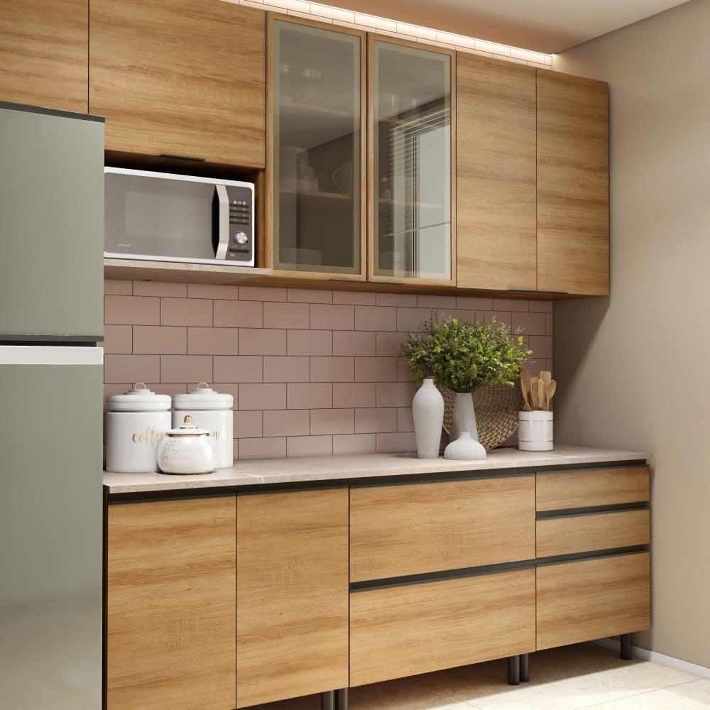 Cozinha Completa Bartira Cristal 300cm com 8 Portas 5 Gavetas e Nicho Micro-ondas - 4