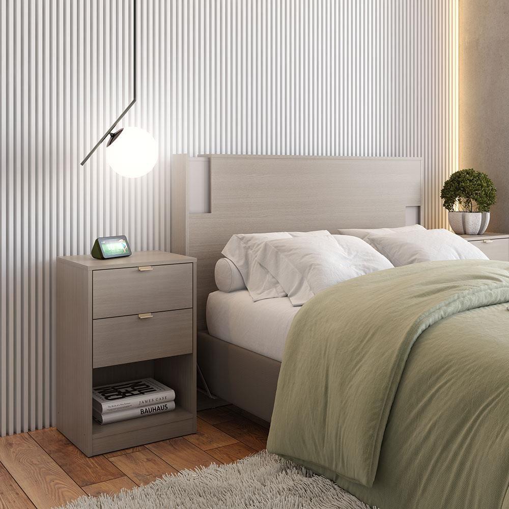 Cabeceira para Cama Box Casal e Queen Bartira Diplomata com Revestimento em Finish Foil + Mesa Bartira Diplomata com 2 Gavetas - Avelã/Capuccino - 2