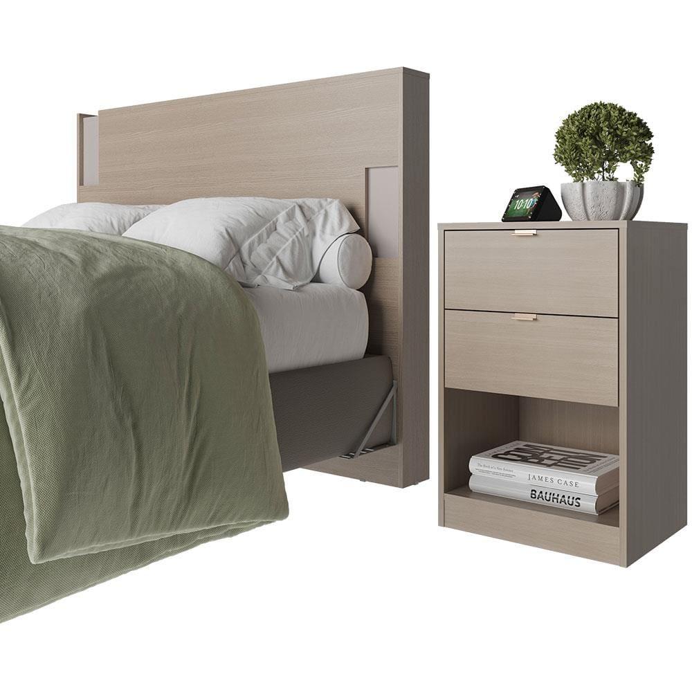 Cabeceira para Cama Box Casal e Queen Bartira Diplomata com Revestimento em Finish Foil + Mesa Bartira Diplomata com 2 Gavetas - Avelã/Capuccino - 3