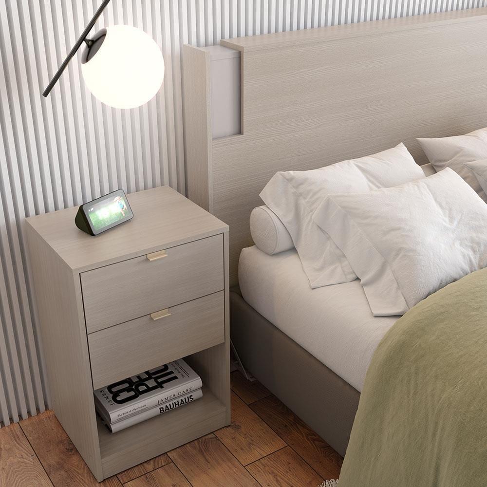 Cabeceira para Cama Box Casal e Queen Bartira Diplomata com Revestimento em Finish Foil + Mesa Bartira Diplomata com 2 Gavetas - Avelã/Capuccino - 4