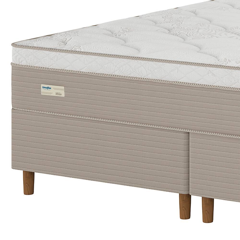 Cama Box King Size Umaflex Milão Bipartida com Revestimento em Malha + Colchão com Euro Pillow e Molas Ensacadas 30x193x203cm – Bege e Branca - 3