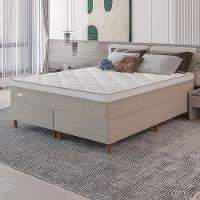 Cama Box King Size Umaflex Milão Bipartida com Revestimento em Malha + Colchão com Euro Pillow e Molas Ensacadas 30x193x203cm – Bege e Branca - 1