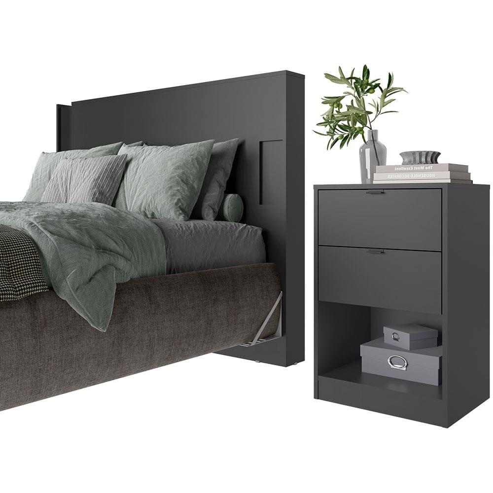 Cabeceira para Cama Box Casal e Queen Bartira Diplomata com Revestimento em Finish Foil + Mesa de Cabeceira Bartira Diplomata com 2 Gavetas - Grafite - 3