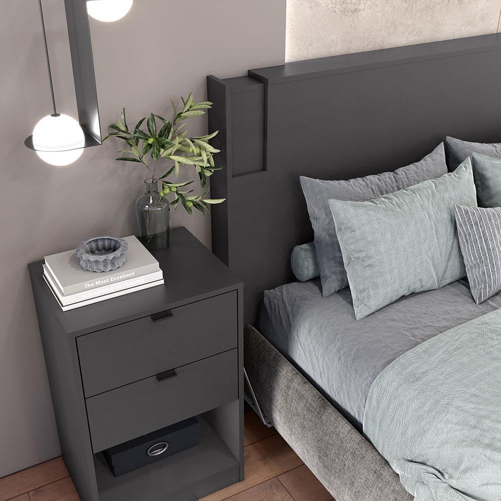 Cabeceira para Cama Box Casal e Queen Bartira Diplomata com Revestimento em Finish Foil + Mesa de Cabeceira Bartira Diplomata com 2 Gavetas - Grafite - 4