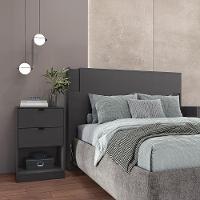 Cabeceira para Cama Box Casal e Queen Bartira Diplomata com Revestimento em Finish Foil + Mesa de Cabeceira Bartira Diplomata com 2 Gavetas - Grafite - 2
