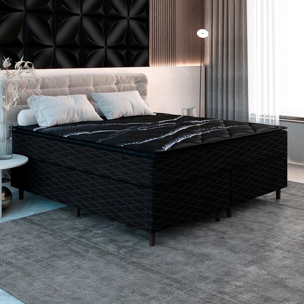 Cama Box Queen Size Umaflex New Itália Black com Molas Ensacadas, Revestimento em Jacquard e Pillow Top D26 63x158x198cm - Preto - 1