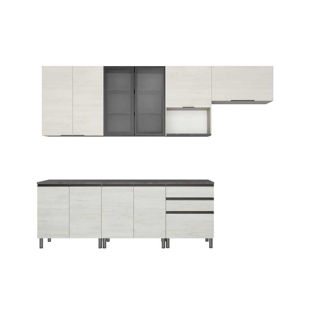 Cozinha Completa Bartira Cristal com 10 Portas, 3 Gavetas e 6 Prateleiras - 300cm de Largura - 2