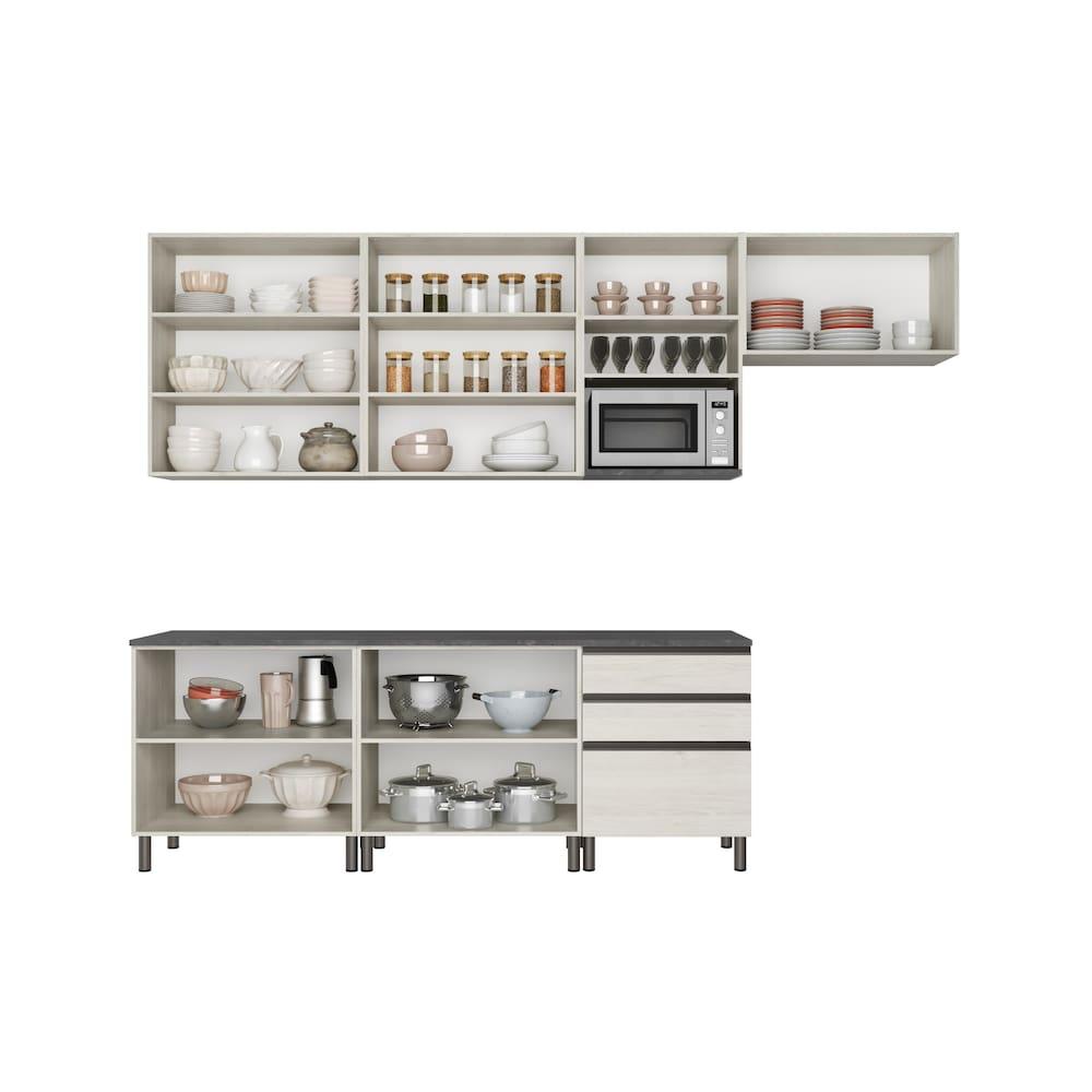 Cozinha Completa Bartira Cristal com 10 Portas, 3 Gavetas e 6 Prateleiras - 300cm de Largura - 3