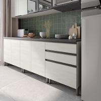 Cozinha Completa Bartira Cristal com 10 Portas, 3 Gavetas e 6 Prateleiras - 300cm de Largura
