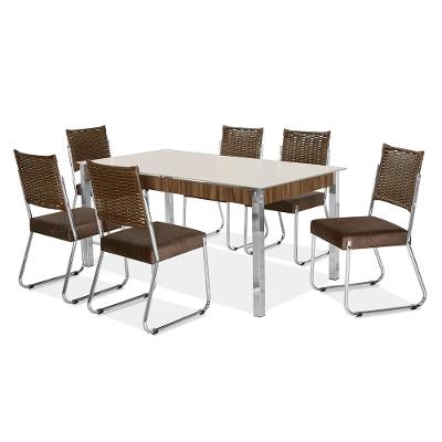 Mesa de Jantar Aço Nobre Claudia com Tampo Kanon e 6 Cadeiras