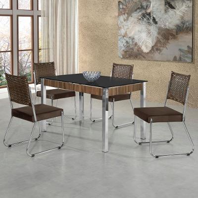 Mesa de Jantar Aço Nobre Cláudia com Tampo Kanon e 4 Cadeiras