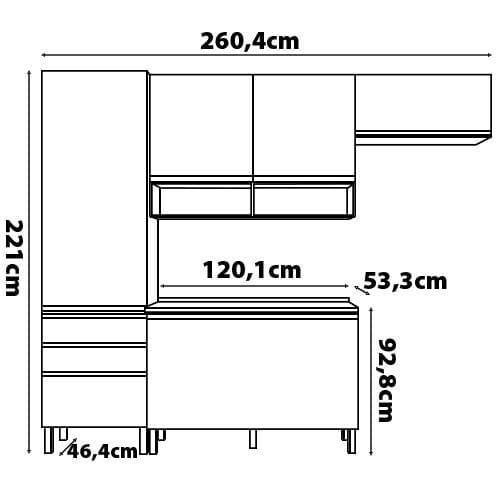 Cozinha Compacta Bartira Jaspe com 1 Pia, 6 Portas, 3 Gavetas e 6 Prateleiras - 260,4 cm de Largura - 7