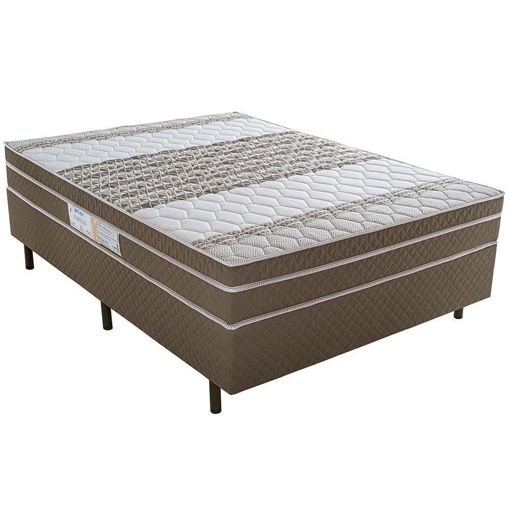 Cama Box de Casal Biflex Ilhéus com Molas Ensacadas e Euro Pillow 63x138x188cm - Marrom/Bege Estampado - 2