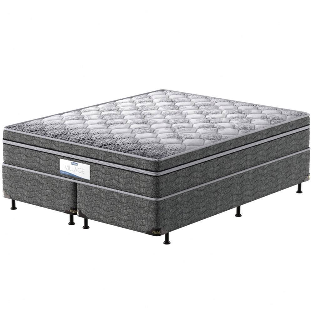 Cama Box Queen Size Probel Village D28 com Molas Ensacadas e Pillow Euro 68x158x198cm - Branco/Preto - 2