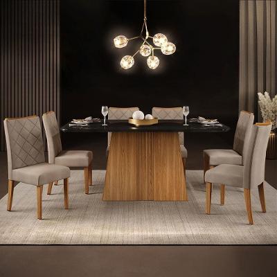 Mesa de Jantar Retangular DJ Móveis Raquel Plus com 6 Cadeiras Revestidas em Suede e Veludo