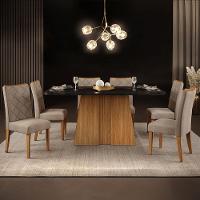 Mesa de Jantar Retangular DJ Móveis Raquel Plus com 6 Cadeiras Revestidas em Suede e Veludo - 1