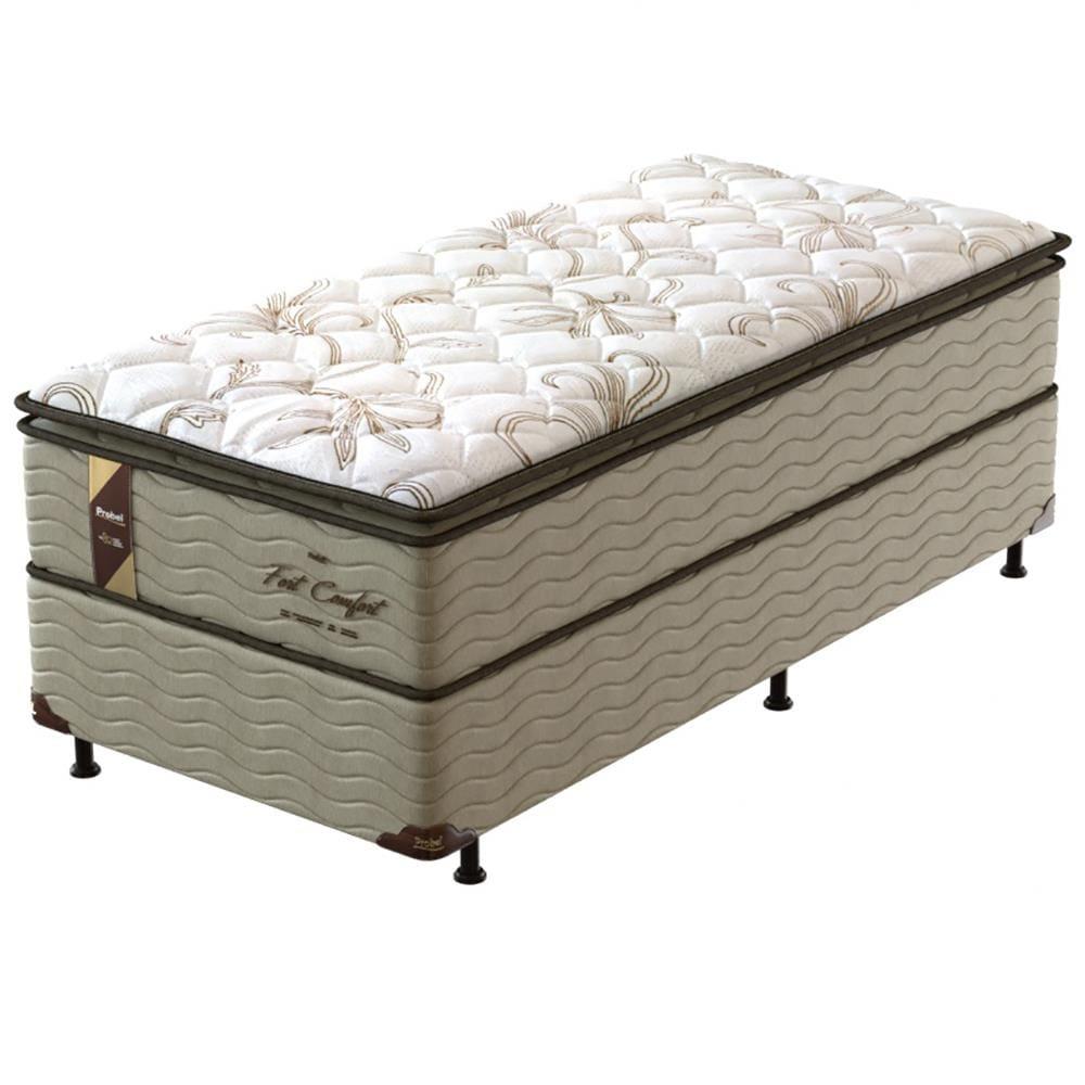 Cama Box de Solteiro Probel Fort Comfort com Pillow Top e Molas Prolastic 72x88x188cm - Branco/Bege - 2