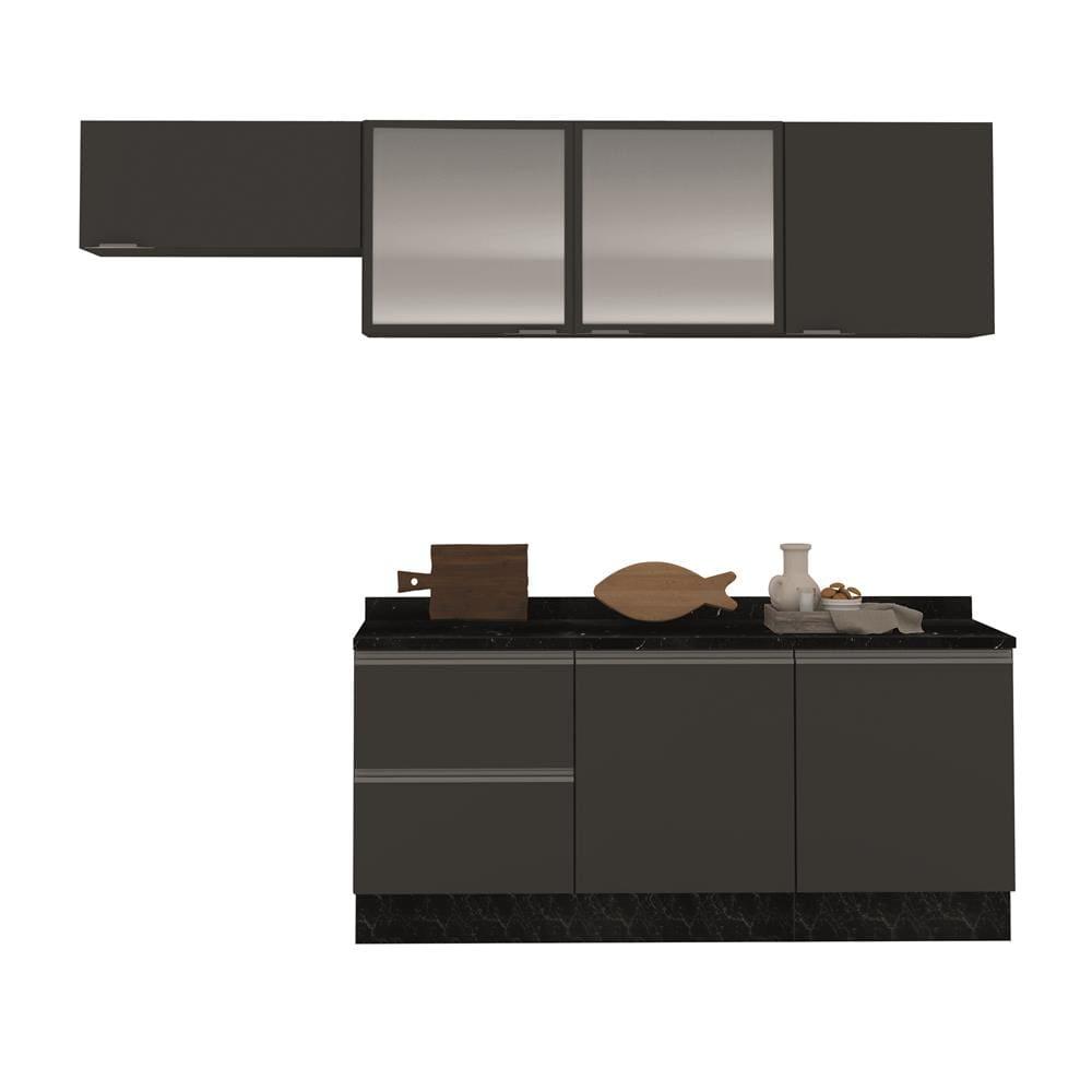 Cozinha Completa Bartira Linea 6 Portas, 3 Gavetas e 2 Portas de Vidro - 260cm de largura - 1