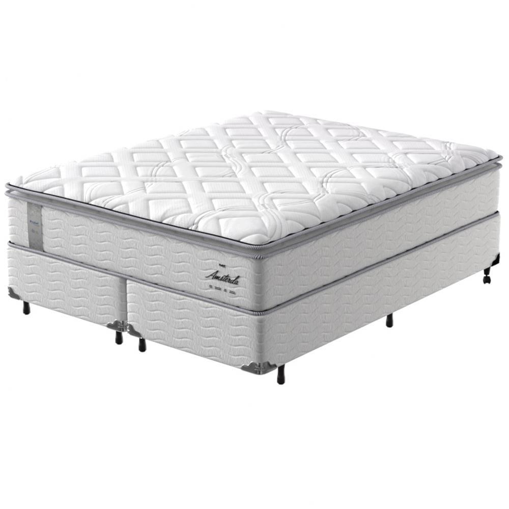 Cama Box Queen Size Probel Amsterdã D33 com Molas Ensacadas e Pillow Top 72x158x198 - Branco/Preto - 2