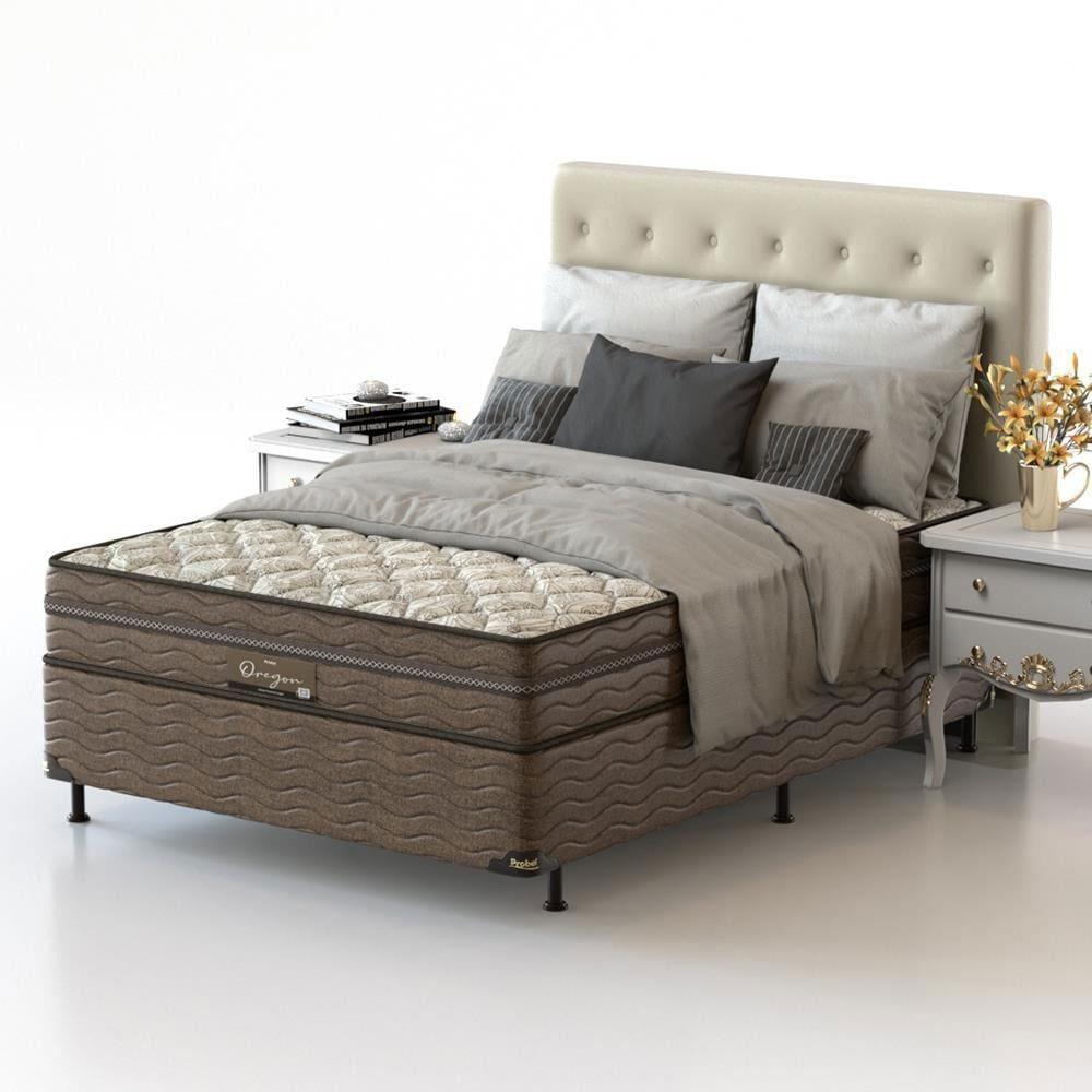 Cama Box Casal Probel Óregon com Euro Pillow e Molas Prolastic 62x138x188 cm - Bege/Marrom - 2
