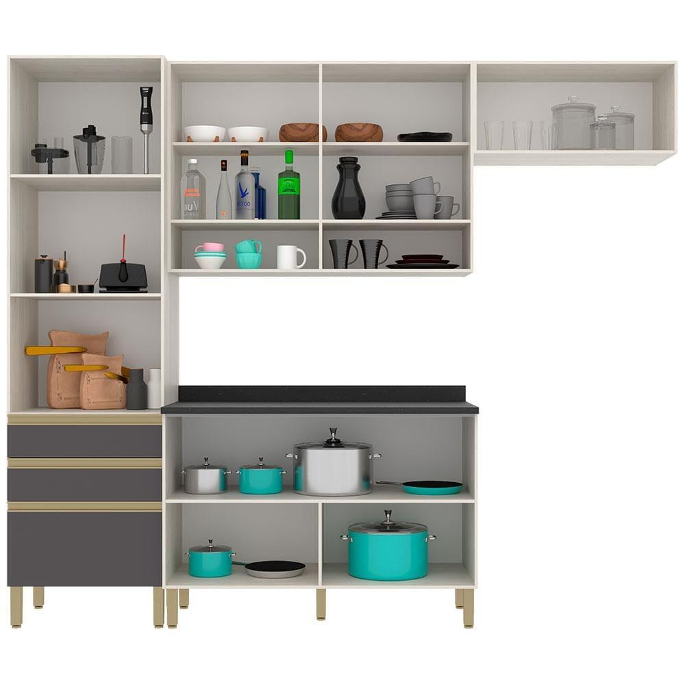 Cozinha Compacta Bartira Jaspe com 6 Portas, 3 Gavetas e 6 Prateleiras - 260,4cm de largura - 3