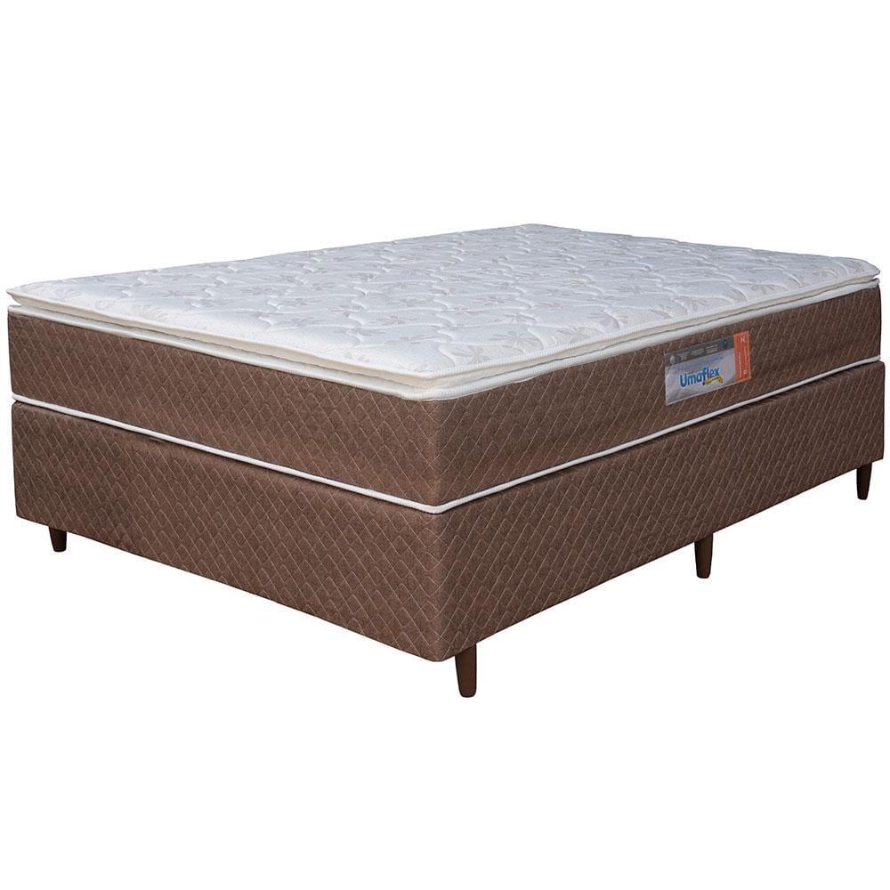 Cama Box Casal Umaflex Berlim com Pillow Top e Molas Ensacadas 72x138x188 cm - Castor/Branco - 2