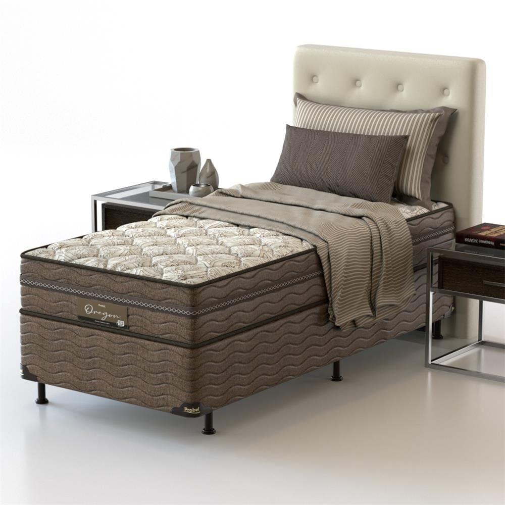 Cama Box Solteiro Probel Óregon com Euro Pillow e Molas Prolastic 62x88x188 cm - Bege/Marrom - 2