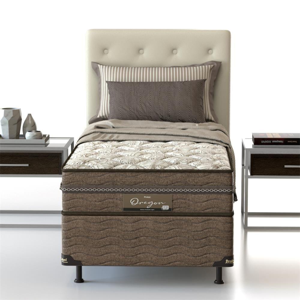 Cama Box Solteiro Probel Óregon com Euro Pillow e Molas Prolastic 62x88x188 cm - Bege/Marrom - 3