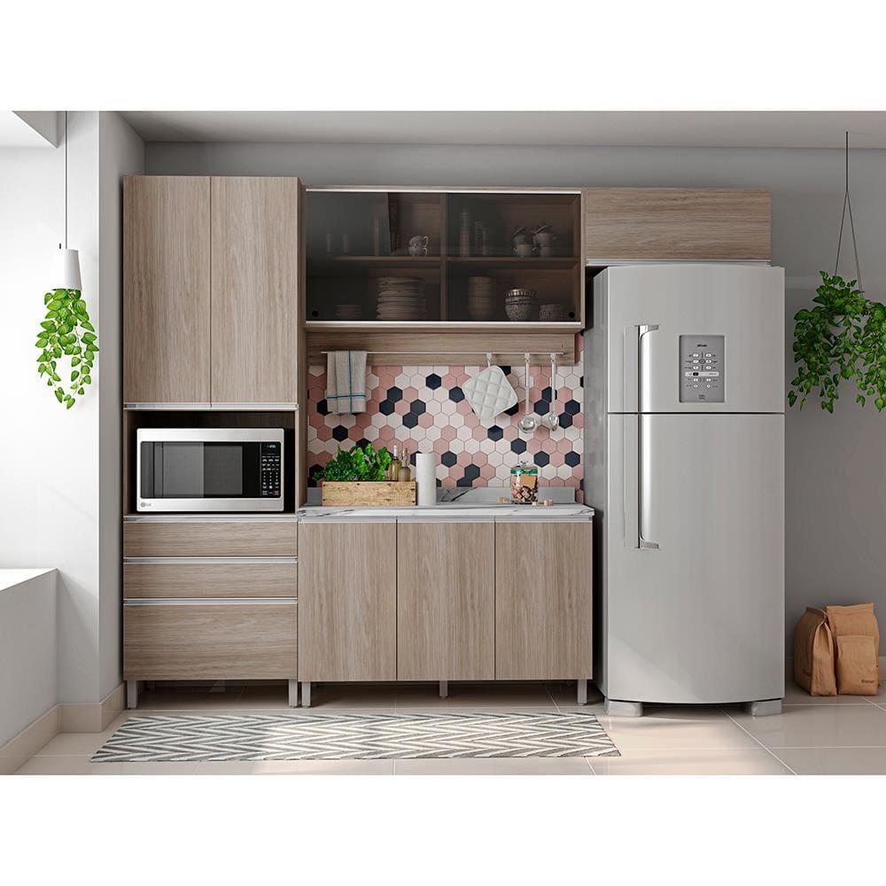 Cozinha Completa Bartira Amazonita com 8 Portas, 6 Prateleiras e 3 Gavetas - 271cm de largura - 1