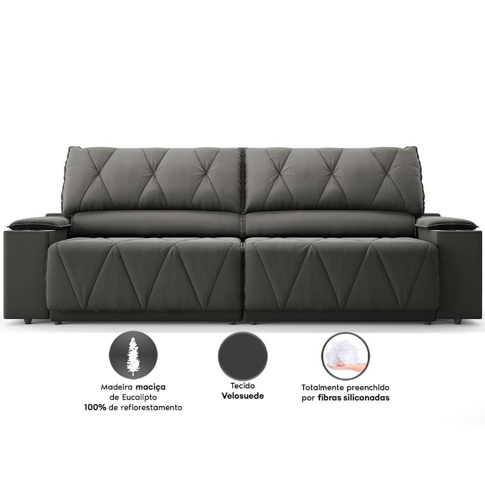 Sofá 3 Lugares DDS Glamour Retrátil/Reclinável com 230 cm de Largura e Revestido em Veludo Suede - 3
