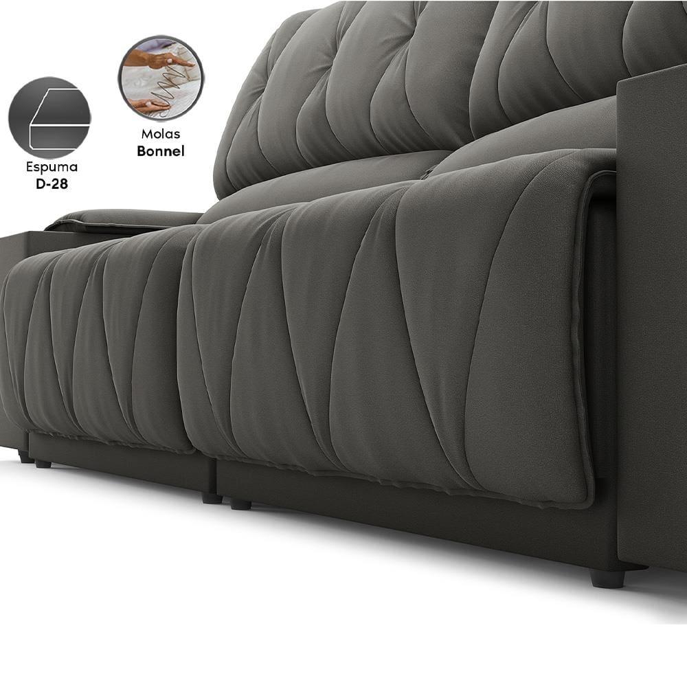 Sofá 3 Lugares DDS Glamour Retrátil/Reclinável com 230 cm de Largura e Revestido em Veludo Suede - 5
