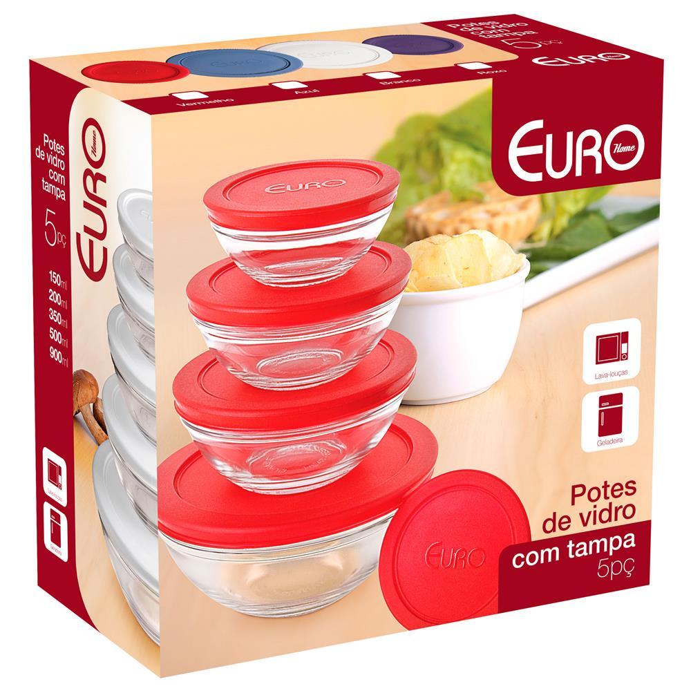 Conjunto de Potes Redondos Euro Home VDR7090-VM em Vidro – 5 Peças - 5