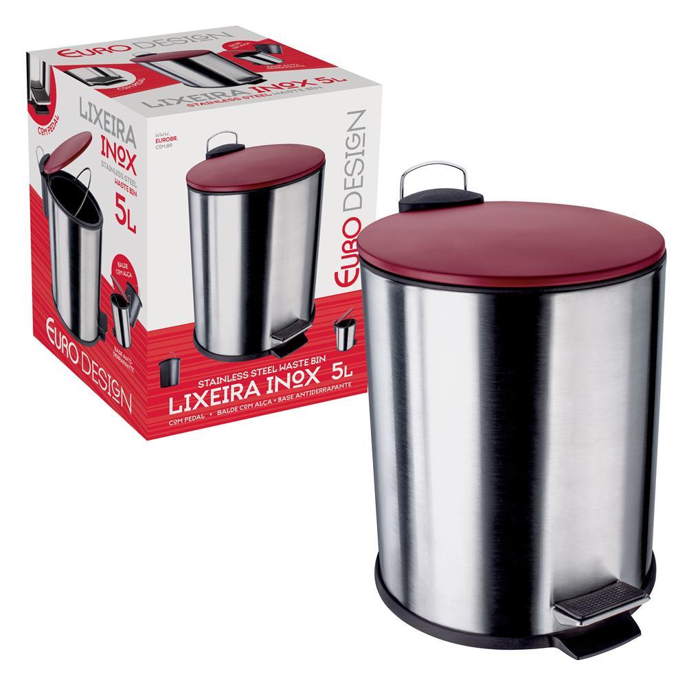Lixeira Euro Home com Pedal LIX2287-VM em Inox e PP – 5 L - 5
