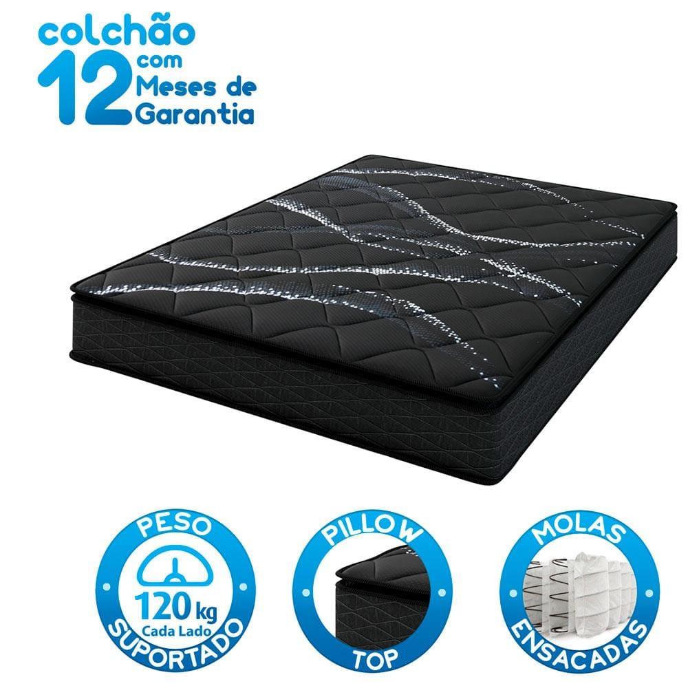 Cama Box de Casal Umaflex New Itália Black com Molas Ensacadas, Revestimento em Jacquard e Pillow Top D26 63X138X188cm - Preto - 9