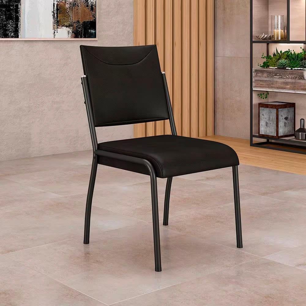 Mesa de Jantar Retangular Fabone Alexa com Tampo de Vidro de 140X80cm com 4 Cadeiras de Jantar Fabone Dora Revestimento em Courino - 2