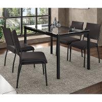 Mesa de Jantar Retangular Fabone Alexa com Tampo de Vidro de 140X80cm com 4 Cadeiras de Jantar Fabone Dora Revestimento em Courino - 1