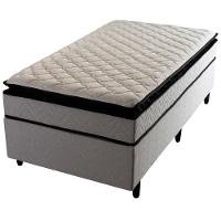 Cama Box de Solteiro Hellen Titanium com Espuma D28, Pillow Top e Revestimento em Tecido Malha 62x88x188cm - Cinza/Preto - 1