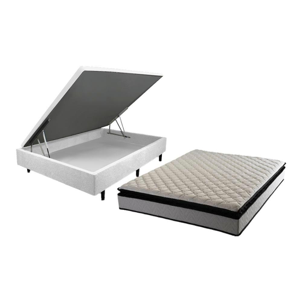 Cama Box Casal MGA Lift com Baú e Pistão a Gás + Colchão Hellen Titanium com Espuma D28 e Pillow Top 24x138x188cm – Cinza e Preta - 1