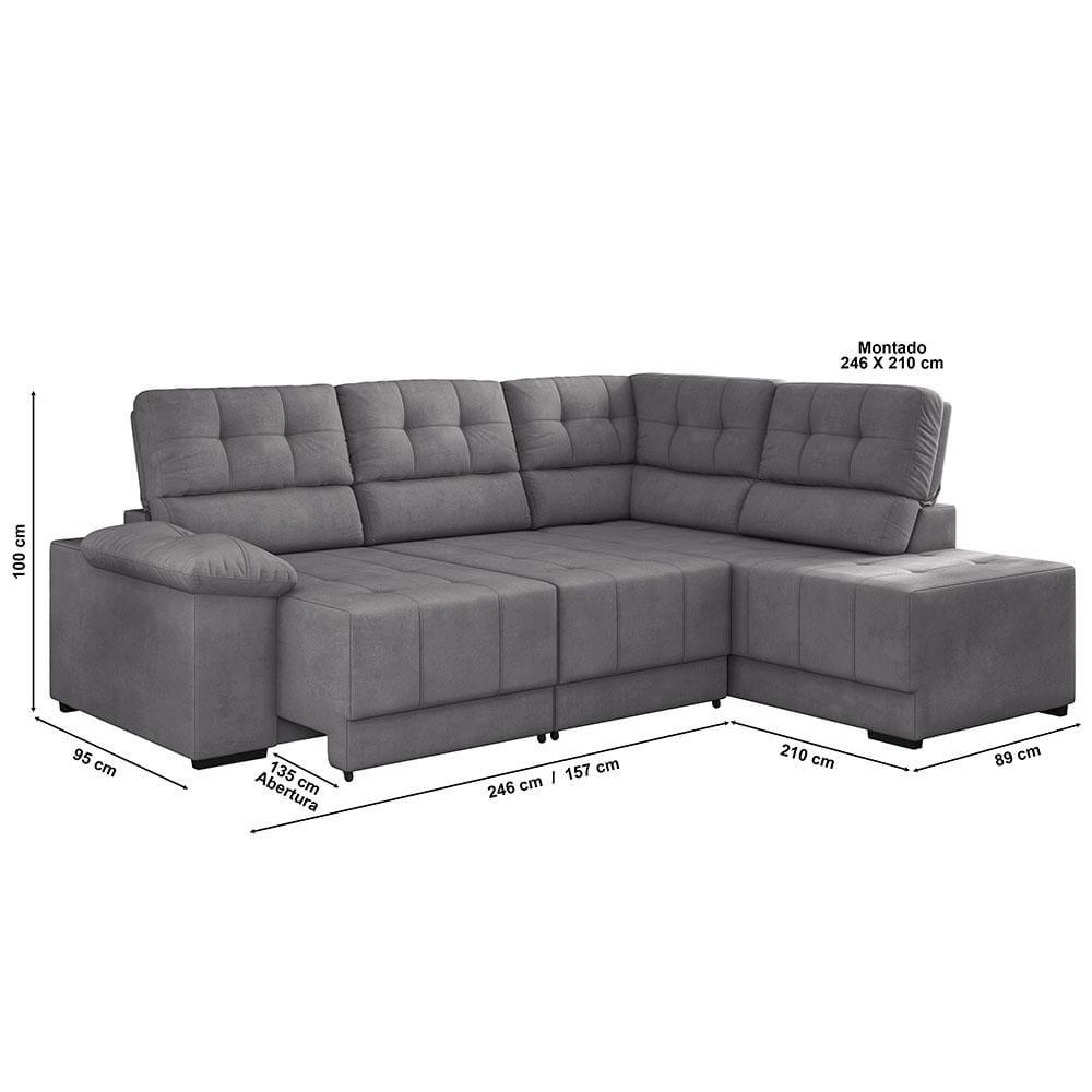 Sofá de Canto 5 Lugares Besthouse Firenze, Retrátil/Reclinável, 246/210 cm de Largura e Revestido em Suede Veludo - 3