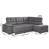 Sofá de Canto 5 Lugares Besthouse Firenze, Retrátil/Reclinável, 246/210 cm de Largura e Revestido em Suede Veludo - 3