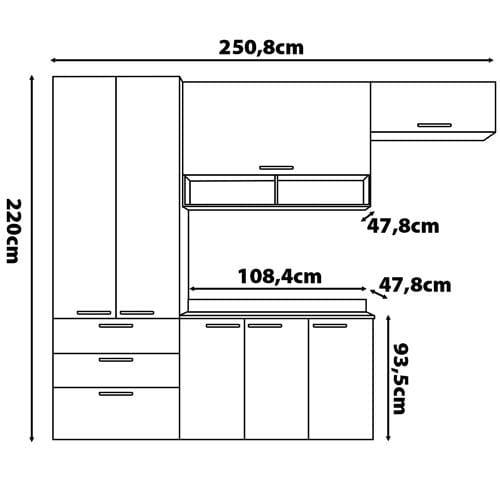 Cozinha Compacta Bartira Veneza com 7 Portas, 3 Gavetas e 5 Prateleiras - 250,8cm de largura - 5