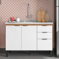 Balcão Demóbile Firenze com 3 Portas, 2 Gavetas e 1 Prateleira + Pia para Cozinha Ghelplus King com Válvula - 120x53cm - 1