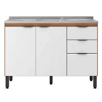Balcão Demóbile Firenze com 3 Portas, 2 Gavetas e 1 Prateleira + Pia para Cozinha Ghelplus King com Válvula - 120x53cm - 2