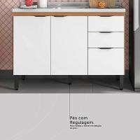 Balcão Demóbile Firenze com 3 Portas, 2 Gavetas e 1 Prateleira + Pia para Cozinha Ghelplus King com Válvula - 120x53cm