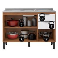 Balcão Demóbile Firenze com 3 Portas, 2 Gavetas e 1 Prateleira + Pia para Cozinha Ghelplus King com Válvula - 120x53cm - 7